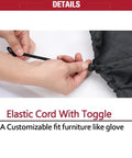 Close-up of elastic cord toggle on All Weather 2 Seater Outdoor Bench Cover Waterproof 53W By 26D By 35H Inches