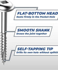 Diagram of Zinc Pocket Hole Screws One And A Quarter Inch Fine Thread Maxi Loc Head For DIY Woodworking Cabinets And Furniture.
