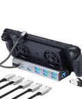12 In 1 Dual Cooling Fan Docking Station For Steam Deck Rog Ally Xbox And Nintendo Switch With Hdmi 4K 60Hz showing USB ports and cooling fans.