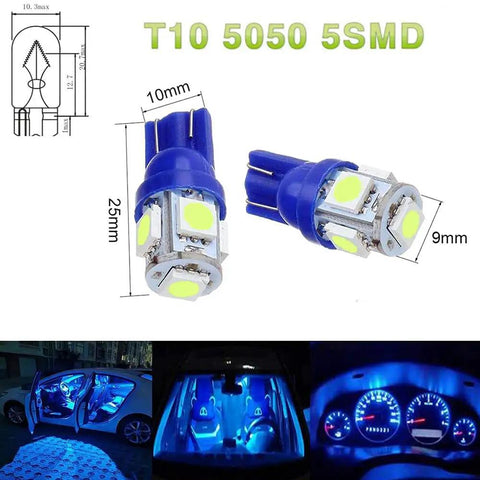 Lit Ice Blue 12V 194 W5W LED Bulb Replacement Kit, 12 Pack, 0.8W Each, 80 Lumens, 5 SMD 5050, Easy Car Interior Lighting