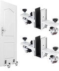 Heavy Duty Door Moving Kit With Dual Wheel Dolly, Upgraded Load Capacity, Adjustable From 0.8 To 2.3 Inches, Sturdy Steel Construction, Smooth Rollers For Transporting Doors Of All Types, Silver, shown with a white door in place.