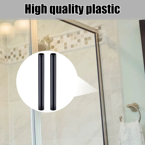 Black Plastic Hinge Sleeves For Shower Doors 72 Inches Long Continuous Hinge Replacement Covers shown in shower enclosure.