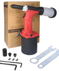 Heavy-Duty Pneumatic Rivet Gun S70 With Air-Powered Hydraulic Force and accessories shown, ideal for industrial assembly work.