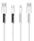 12 Piece Silicone Spiral Charging Cable Protectors For Micro USB And USB Cords in gray and black on cables