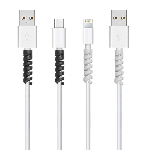 12 Piece Silicone Spiral Charging Cable Protectors For Micro USB And USB Cords in gray and black on cables