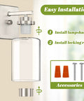 Set Of 2 Brushed Nickel Wall Sconces For Bathroom And Hallway Modern Farmhouse Vanity Lights With Clear Glass Shade Waterproof Wall Mount Lanterns For Bedroom And Living Room installation diagram