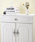White cabinet with Round Drawer Pulls With Backplates Ten Pack One And One Quarter Inch Knob And Five And Four Fifths Inch Plate Silver Brushed Nickel Cabinet Hardware For Kitchen Cabinets Dresser Wardrobe Farmhouse Decor With Decorative Flower Motifs.