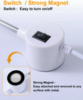 Close-up of switch and magnetic base of 30 LED Sewing Machine Light with Flexible Gooseneck and Magnetic Mount on white surface.