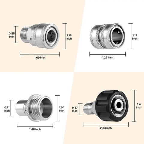 Stainless Steel Pressure Washer Adapter Set Eight Pieces With Quick Connect Fittings For Hoses And Sprayers Durable Corrosion Resistant Easy Snap On Connectors For Fast No Fuss Cleaning Projects Go To Gear, assorted adapters with inch dimensions
