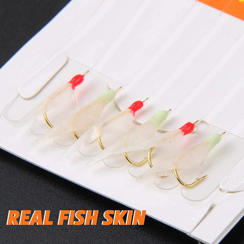 Glow In The Dark Saltwater Fishing Bait Rig Set 15 Pack With Real Fish Skin Sharp Hooks And Durable Swivels for mackerel fishing