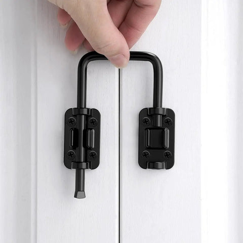 Heavy Duty Patio Sliding Door Loop Lock With U Shaped Latch Hook Adjustable 0 To 180 Degree Rotating Bar installed on door