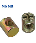 Heavy Duty Barrel Nuts and Cross Dowels Slotted M6 M8 Zinc Plated Furniture Hardware Set for Beds Chairs Cabinets Easy Install
