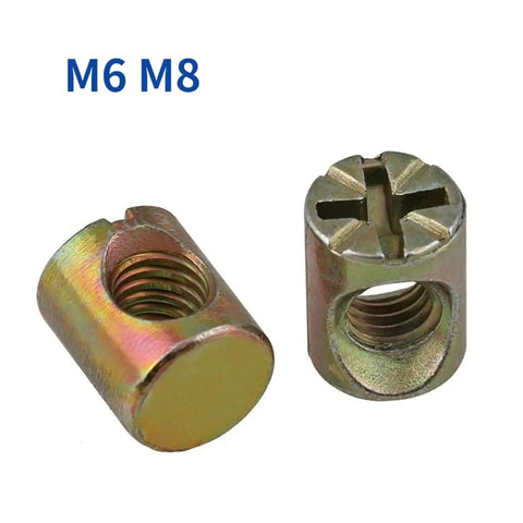 Heavy Duty Barrel Nuts and Cross Dowels Slotted M6 M8 Zinc Plated Furniture Hardware Set for Beds Chairs Cabinets Easy Install