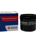 External Spin On Filter 29539579 With Magnet 29535617, black heavy-duty transmission filter with branding and packaging.