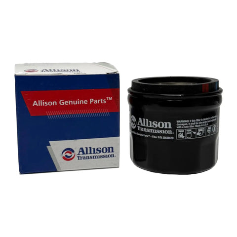 External Spin On Filter 29539579 With Magnet 29535617, black heavy-duty transmission filter with branding and packaging.