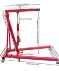 Tough as Nails Hydraulic Engine Hoist 1 Ton Cherry Picker dimensions with smooth wheels and foldaway frame, carbon steel red design.