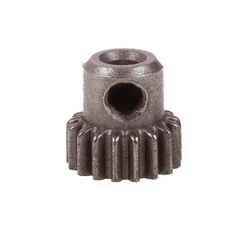 Close-up of metal 17T pinion gear from RC 64T Main Gear And 17T Pinion Gear Set for 1Tenth Scale Monster Trucks, 5mm hole visible