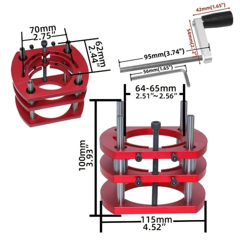 Adjustable Inverted Base Milling Table For Woodworking Planer And Trimmer Combo, red aluminum design with precise measurements.