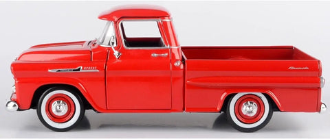 Chevrolet 1:24 Scale 1958 Apache Fleet Side Diecast Pickup Truck Red With Rubber Tires True-To-Scale Detail side view