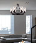 Farmhouse Chandelier For Dining Room Black Pendant Light 6-Light Round Rustic Ceiling Fixture With Glass Globes in living room