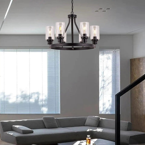 Farmhouse Chandelier For Dining Room Black Pendant Light 6-Light Round Rustic Ceiling Fixture With Glass Globes in living room