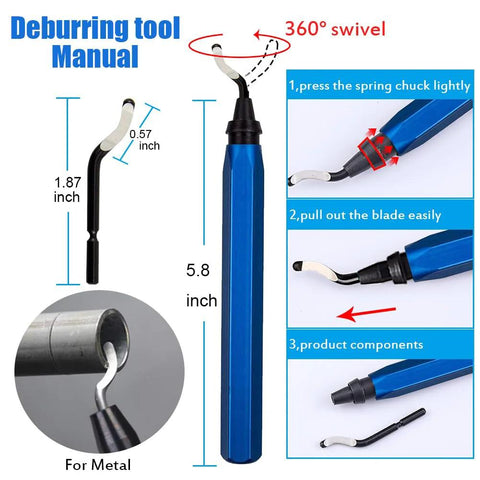 3D printing tools kit with blue USB rotary tool and deburring blade (front view)