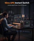Man working at desk with computer and 2400W Portable Power Station With 2048Wh LiFePO4 Battery And Peak 4800W, AC Fast Charging