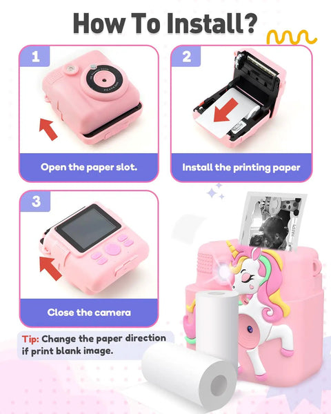 Photo Paper Refills For Kids Instant Print Camera Six Rolls Each 2.2 Inch By 41.66 Ft BPA Free Thermal Paper No Toner Required For Easy DIY Photo Printing And Craft Projects, 6-roll install guide