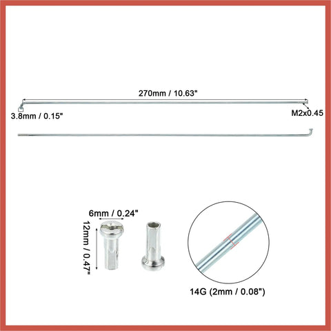 36 Pcs 14G J Bend Bicycle Spokes With Nipples, 270mm Length, 2mm Shaft, Steel Silver Tone Spoke Kit For Road, MTB, And All Bikes