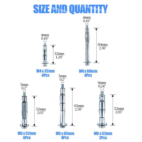 Heavy Duty Wall Anchor Gun Kit with Molly Bolts and Hollow Drive Anchors 18 Piece for Cavity Walls and Plasterboard Fixing sizes