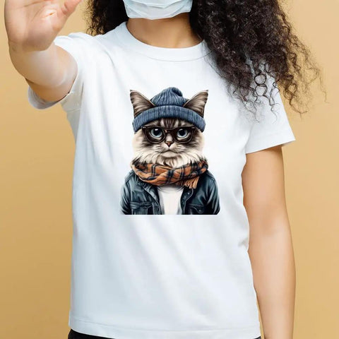 Six Piece Street Style Cat Iron On Transfers For T Shirts And Hoodies Colorful DTF Ready To Press Heat Transfer Stickers
