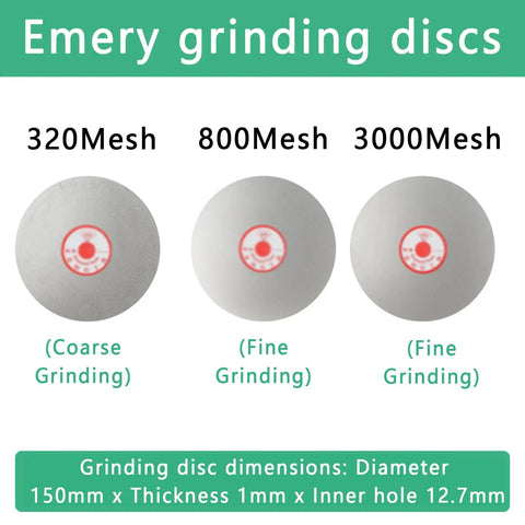 Emery grinding discs, 320Mesh, 800Mesh, 3000Mesh, 150mm diameter, for Pro Electric Wet And Dry Bench Grinder Sander with Adjustable Speed Control.
