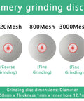 Emery grinding discs for the Beast Mode 24 Volt Wet And Dry Bench Grinder with 320, 800 and 3000 Mesh options.