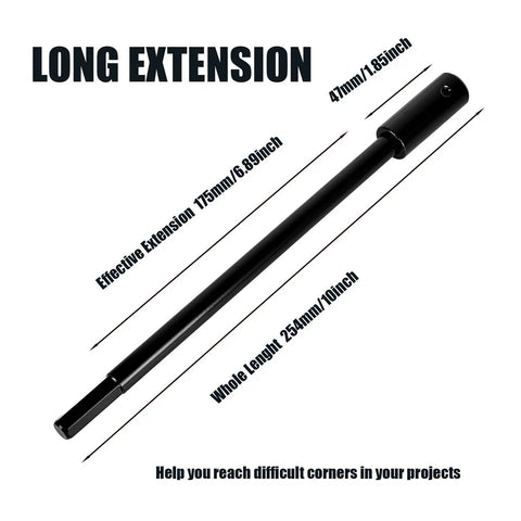 Heavy Duty 10 Inch Forstner Bit Extension With 3/8 Hex Shank Slaps Nasty Extra Reach On Your Drill, showing length and dimensions.
