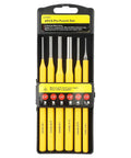 Six Piece Heavy Duty Steel Drive Punch Kit For Woodworkers And Mechanics Featuring Flat Chisel And Center Tips To Nail Drill Points On Metal Projects With Rust Proof Coating And Pro Tough Durability. 6pc steel punch set 1.5mm to 8mm in case