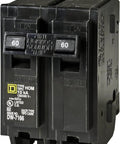 Snappy 60 Amp Mini Circuit Breaker Two Pole 120 240V AC With 10KA Trip Rating Direct Plug Mount for Household Electrical Safety.
