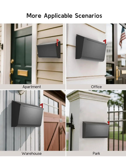 Heavy Duty Wall Mount Mailbox With Flag For Outdoor Use, Galvanized Steel Weatherproof Rustproof Post Box in various settings