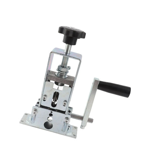 Heavy Duty Drill Powered Wire Stripper Rock Solid Adjustable Electric Cable Stripping Tool close-up detail with crank and handle.