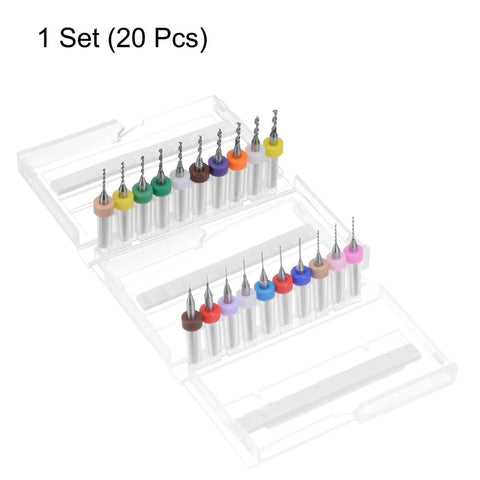 Micro PCB Drill Bit Set With One Eighth Inch Shank Solid Tungsten Carbide CNC Engraving Bits For Circuit Board Drilling, 20 Pcs