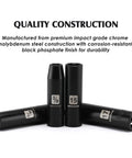 38 Piece One Half Inch Drive Deep Impact Socket Master Set With 10 Inch Quick Release Ratchet And Accessories, SAE And Metric Deep Sockets From Three Eighths To One And A Quarter Inch, 10 To 32 Mm, CR-V Steel with black phosphate finish.