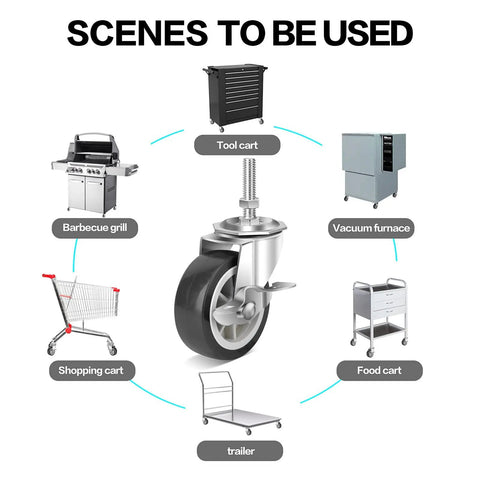 Beefy Three Inch Heavy Duty Stem Casters With Brakes Set Of Four Swivel Wheels For Carts And Equipment usage diagram