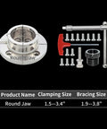 4 Inch Wood Lathe Chuck Set Built To Last With 1 Inch By 8 TPI Thread And 3 Quarter Inch By 16 TPI Adapter Nickel Plated Self Centering 4 Jaw Wood Turning Chuck For Lathe with round jaw and accessories.
