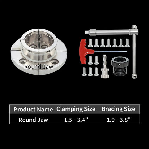 4 Inch Wood Lathe Chuck Set Built To Last With 1 Inch By 8 TPI Thread And 3 Quarter Inch By 16 TPI Adapter Nickel Plated Self Centering 4 Jaw Wood Turning Chuck For Lathe with round jaw and accessories.