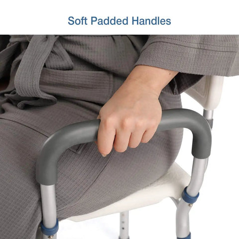 Soft padded handles on Heavy Duty Bariatric Shower Chair for Inside Shower with 300 Lb Capacity Extra Wide Bath Bench.