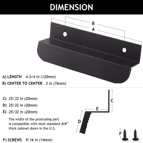 Dimensions of Under Cabinet Foot Pull With Thick EVA Pads Hands Free Toe Opener Aluminum Alloy Four And Three Quarters Inch Matte Black