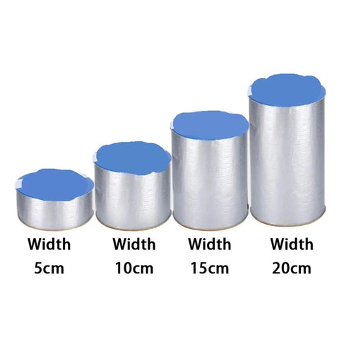 Top Notch Self Adhesive Butyl Tape in various widths: 5cm, 10cm, 15cm, and 20cm sizes, waterproof sealant for quick fixes.