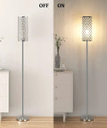 Lit Crystal Floor Lamp With Sparkling K9 Crystal Shade For Living Room Bedroom Dorm Office Or Hotel Tall Modern Glam Minimalist Pole Standing Light That Delivers Bright Warm Glam Glow And Ambience on and off view