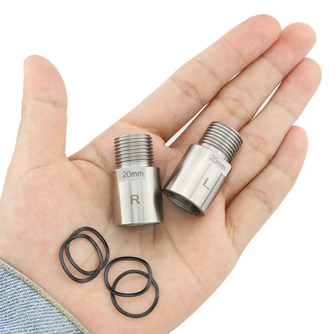 1 Pair Bike Pedal Extenders For Nine Sixteenth Inch Threaded Pedals Beefy Heavy Duty Chrome Moly Steel Spacers in hand with o-rings