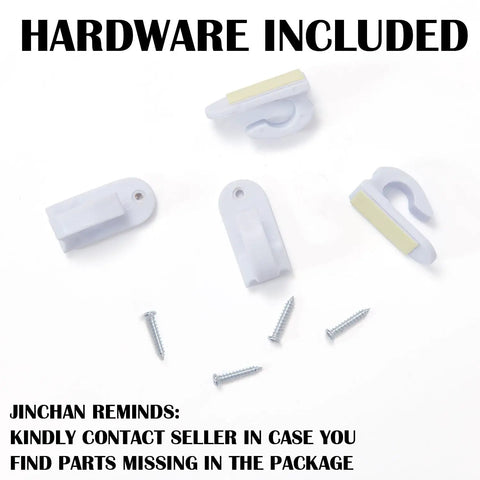 Adhesive hooks and screws for No Drill Adjustable Aluminum Curtain Rods 2 Pack With Adhesive Hooks White 26 To 50 Inch For Sheer And Tier Curtains Easy Install Durable Lightweight Door And Window Curtain Rod Set