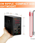 30V 5A Adjustable DC Bench Power Supply With 4 Digit LED Display, Data Hold, Coarse And Fine Adjustment, side view, dimensions shown